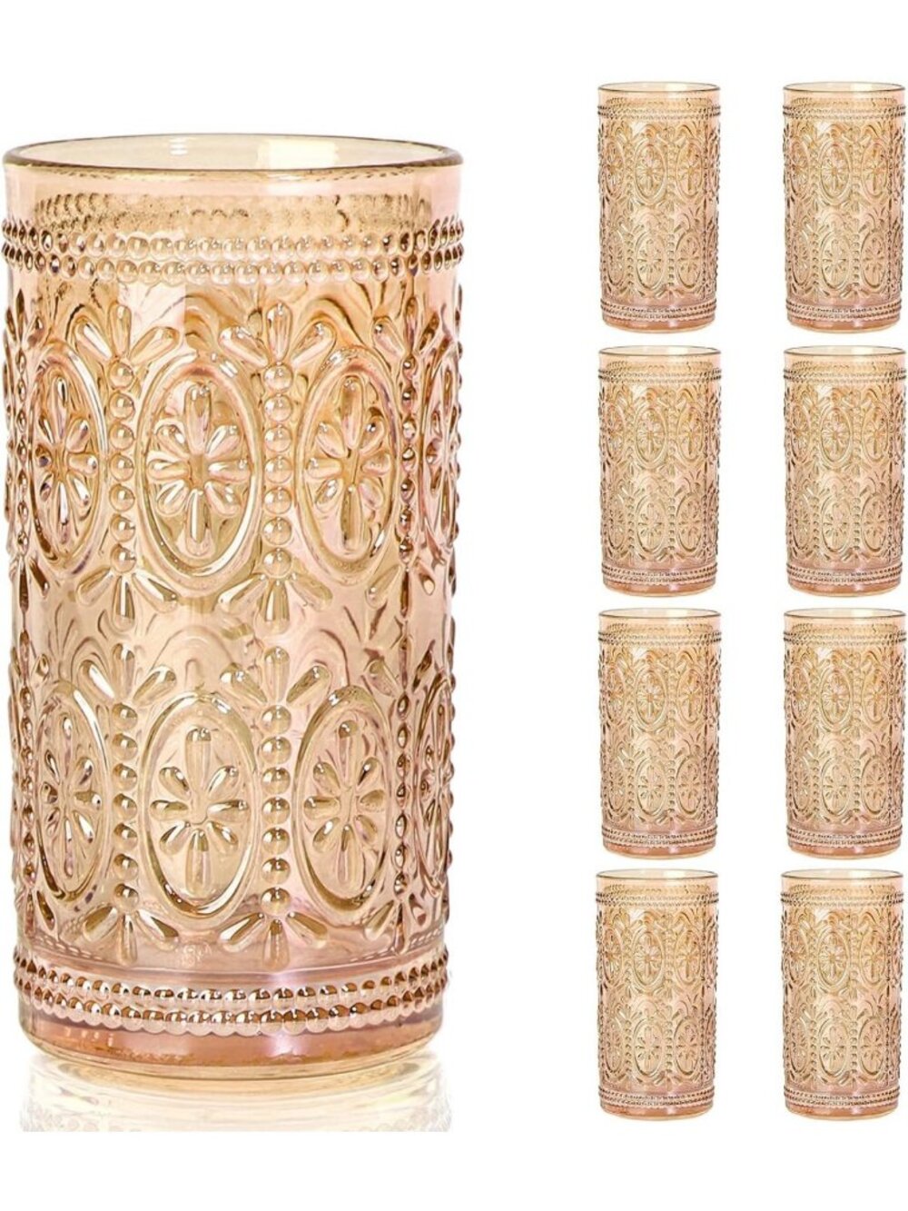 Set of 8 Amber Highball Drinking Glasses - Stylish 12oz Glassware for Home Bar